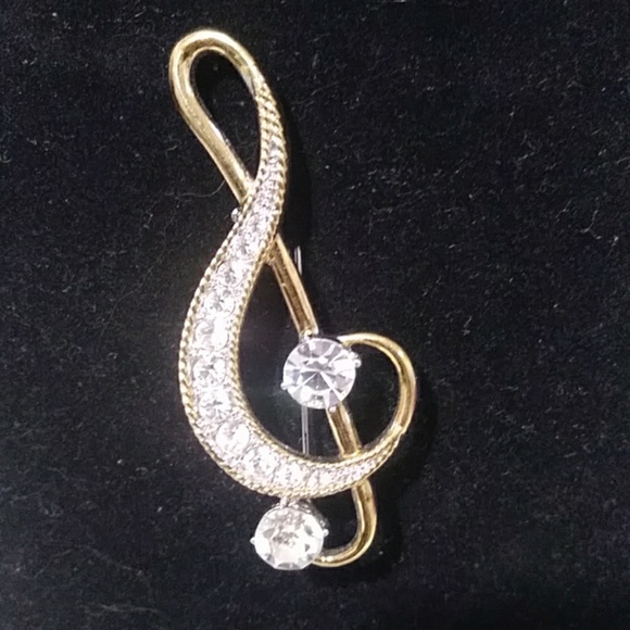 Beautiful gold with rhinestone Treble Clef pin - Picture 5 of 5